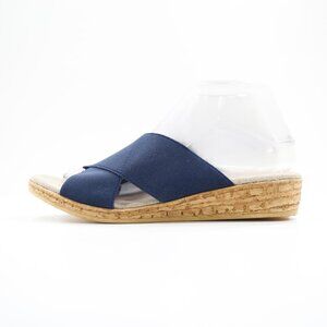 Charleston Shoe Co. Abby Blue Elastic Lightweight Mini Wedge Sandals - 8